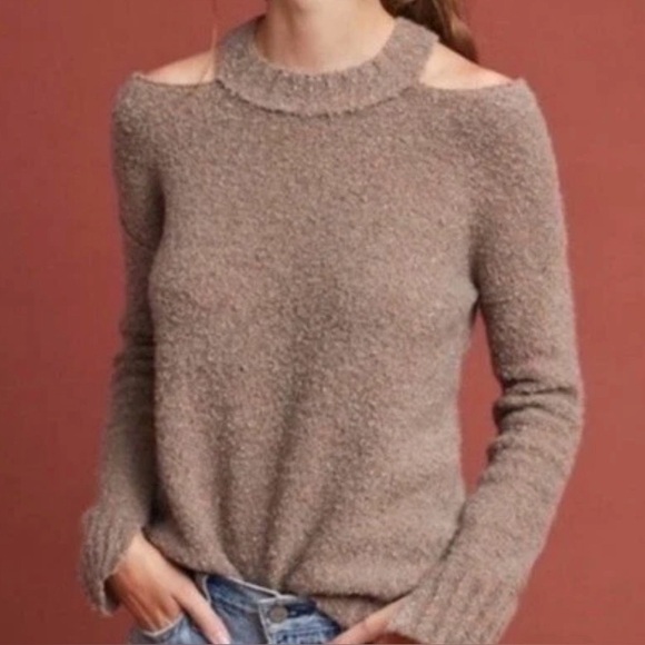 Anthropologie Sweaters - Moth Anthropologie Sweater Large Brown Knit Cutout Wool Mix Alpaca Cold Shoulder